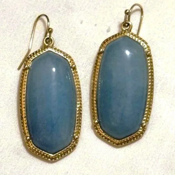Turquoise & Gold Kendra Look Alikes Drop Earrings EUC - Picture 1 of 1